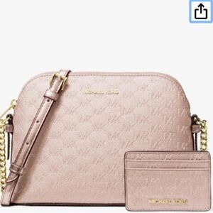 Michael Kors Metallic Blush Pink Crossbody with Card Case